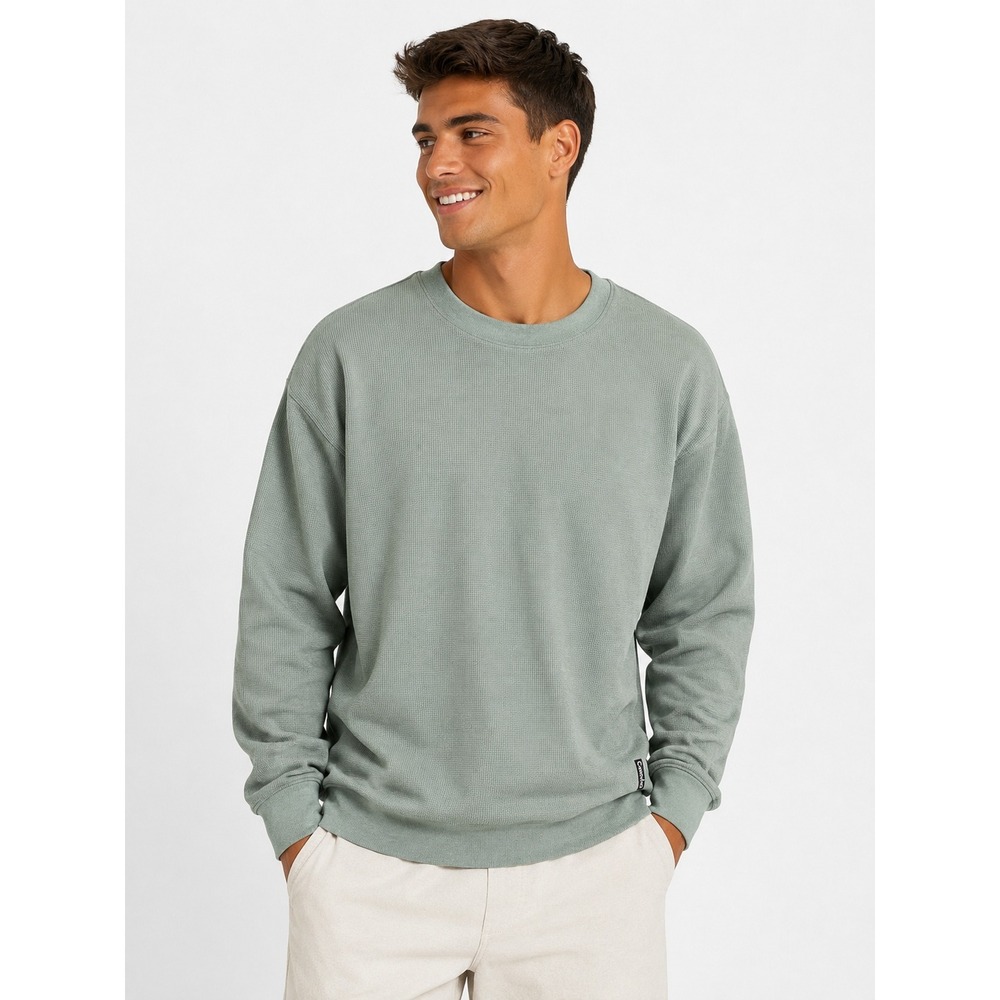 Comfrt Waffle Knit Sweatshirt Sage Green Crew Neck Relaxed Fit XL NWOT New